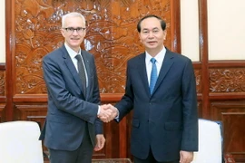 Chủ tịch nước Trần Đại Quang tiếp Ngài Jürgen Stock, Tổng Thư ký Tổ chức Cảnh sát hình sự Quốc tế- Interpol. (Ảnh: Nhan Sáng/TTXVN)