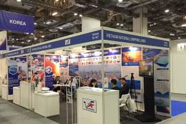 Gian hàng của Vinalines tại Triển lãm SEA ASIA 6 ở Singapore. (Ảnh: Việt Dũng/Vietnam+)
