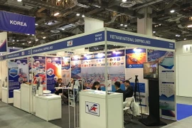 Gian hàng của Vinalines tại Triển lãm SEA ASIA 6 ở Singapore. (Ảnh: Việt Dũng/Vietnam+)