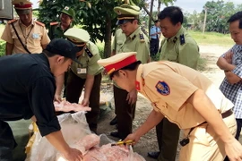 Bắt giữ một vụ mỡ và thịt bẩn. (Ảnh: Phan Quân/TTXVN)