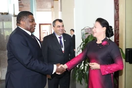 Chủ tịch Quốc hội Nguyễn Thị Kim Ngân tiếp Chủ tịch IPU Saber Chowdhury và Tổng Thư ký IPU Martin Chungong. (Ảnh: Trọng Đức/TTXVN) 