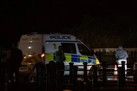 Cảnh sát điều tra tại hiện trường vụ tấn công bên ngoài Điện Buckingham ở thủ đô London, Anh ngày 26/8. (Nguồn: AFP/TTXVN)