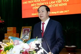 Chủ tịch nước Trần Đại Quang phát biểu tại buổi làm việc và chúc Tết cán bộ, chiến sỹ Công an Thành phố Hồ Chí Minh. (Ảnh: Nhan Sáng/TTXVN) 