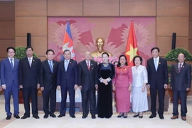 Chủ tịch Quốc hội Nguyễn Thị Kim Ngân tiếp Phó Chủ tịch thứ Nhất Thượng viện Vương quốc Campuchia Nay Pena. (Ảnh: Trọng Đức/TTXVN