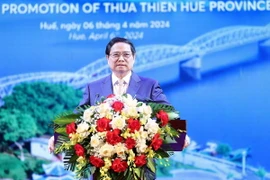 Thủ tướng Phạm Minh Chính phát biểu tại Hội nghị công bố Quy hoạch tỉnh Thừa Thiên-Huế. (Ảnh: Dương Giang/TTXVN)