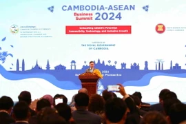 Thủ tướng Chính phủ Hoàng gia Campuchia Samdech Thipadei Hun Manet phát biểu tại hội nghị. (Ảnh: Huỳnh Thảo/TTXVN)