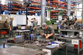 Công nhân làm việc tại Công ty Cơ khí Động lực Toàn Cầu, khu công nghiệp Giang Điền, huyện Trảng Bom (Đồng Nai). (Ảnh: Hồng Đạt/TTXVN)