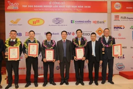 Bộ trưởng Bộ Thông tin truyền thông Nguyễn Mạnh Hùng chụp ảnh cùng đại diện Petrovietnam và các đơn vị thành viên. (Ảnh: Vietnam+)