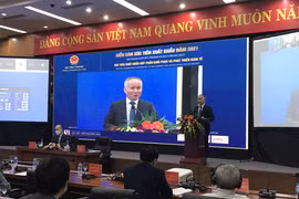 Thứ trưởng Bộ Công Thương Trần Quốc Khánh tại Diễn đàn Xúc tiến xuất khẩu Việt Nam 2021. (Ảnh: Đức Duy/Vietnam+)