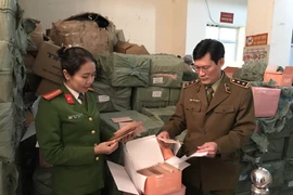 Đội Quản lý thị trường số 5 phối hợp với Phòng 7, Cục Cảnh sát môi trường phát gần 5 tấn mỹ phẩm có dấu hiệu nhập lậu. (Ảnh: Đức Duy/Vietnam+)