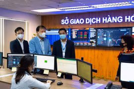 Thứ trưởng Bộ Công Thương Đỗ Thắng Hải thăm và làm việc với Sở Giao dịch hàng hóa. (Ảnh: PV/Vietnam+)