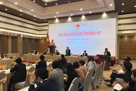 Bộ trưởng Mai Tiến Dũng chủ trì Họp báo Chính phủ tháng 1/2021. (Ảnh: Đức Duy/Vietnam+)