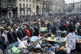 Hàng ngàn người tập trung tại quảng trường Độc lập ngày 23/2. (Ảnh: AFP/TTXVN)