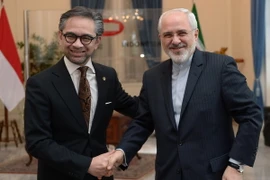Ngoại trưởng Indonesia Marty Natalegawa (trái) và Ngoại trưởng Iran Mohammad Javad Zarif (phải). (Ảnh: AFP/TTXVN)
