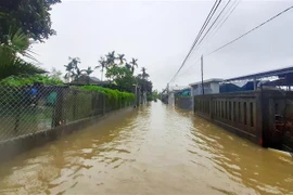 Nhiều tuyến giao thông tại huyện Quảng Điền, Thừa Thiên-Huế ngập sâu, giao thông bị chia cắt. (Ảnh: TTXVN phát)