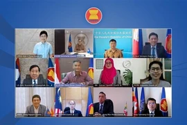 Cuộc họp lần thứ 23 Ủy ban Hợp tác chung Hiệp hội các quốc gia Đông Nam Á (ASEAN)-Trung Quốc diễn ra tại Jakarta dưới hình thức trực tuyến với sự tham dự của Đại sứ-Trưởng Phái đoàn Việt Nam tại ASEAN Nguyễn Hải Bằng. (Ảnh: TTXVN phát)