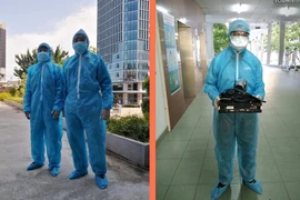 Các nhân viên kỹ thuật lắp đặt cầu truyền hình tại các bệnh viện bị phong tỏa do COVID-19. (Ảnh minh họa)