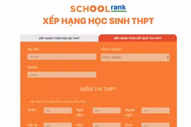 Giao diện trang Xếp hạng học sinh Trung học Phổ thông SchoolRank.