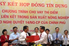 Lãnh đạo các bên tham gia ký kết. (Ảnh: Huy Thắng/Vietnam+).
