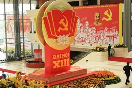 Không gian Trung tâm Hội nghị Quốc gia, nơi tổ chức Đại hội đại biểu toàn quốc lần thứ XIII của Đảng. (Ảnh: TTXVN)