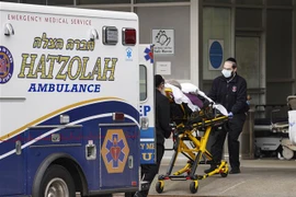 Nhân viên y tế chuyển bệnh nhân COVID-19 tới bệnh viện ở New York, Mỹ, ngày 1/1/2021. (Ảnh: THX/TTXVN)