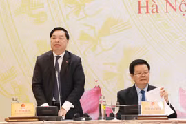 Ông Lê Mạnh Hùng, Phó Trưởng Ban Tuyên giáo Trung ương, Giám đốc Trung tâm báo chí Đại hội XIII của Đảng phát biểu. (Ảnh: Phương Hoa/TTXVN)