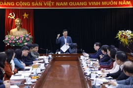 Trưởng Ban Tuyên giáo Trung ương Võ Văn Thưởng chủ trì cuộc họp. (Ảnh: Dương Giang/TTXVN)