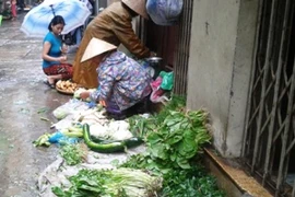 Rau dập nát nhưng vẫn đắt khách. (Ảnh: Thanh Tâm/Vietnam+)