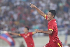Đức Chinh (số 4) đã có 5 bàn và là hy vọng số một trên hàng công U19 Việt Nam trước Thái Lan. (Ảnh: Lê Hải/Vietnam+)