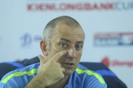 Hoàng Anh Gia Lai chỉ còn hơn vị trí xuống hạng 2 điểm chỉ số phụ. (Ảnh: Thùy Minh/Vietnam+)