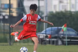 Thanh Hậu là một trong hai cái tên còn sót lại của thế hệ U19 Việt Nam phiên bản 2013/14. (Ảnh: Minh Chiến/Vietnam+)