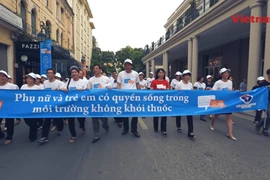 Phó Thủ tướng Chính phủ Vũ Đức Đam cùng lãnh đạo các cơ quan Bộ, Ban, ngành Trung Ương cùng đi bộ hưởng ứng cuộc míttinh. (Ảnh: Hoàng Long/Vietnam+)