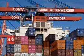 Tàu container cập cảng ở Hamburg, miền Bắc Đức. (Ảnh: AFP/TTXVN)