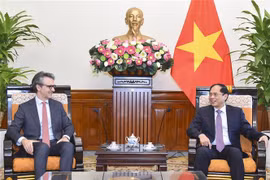 Bộ trưởng Ngoại giao Bùi Thanh Sơn tiếp Đại sứ, Trưởng phái đoàn Liên minh châu Âu (EU) tại Việt Nam Giorgio Aliberti. (Ảnh: TTXVN phát)