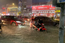 Nhiều tuyến đường chính của Đà Nẵng ngập sâu ở trận mưa lịch sử. (Ảnh: Văn Dũng/TTXVN)