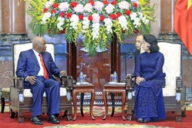 Quyền Chủ tịch nước Đặng Thị Ngọc Thịnh tiếp Ngài Armando Emilio Guebuza, cựu Tổng thống Cộng hòa Mozambique. (Ảnh: Nhan Sáng-TTXVN)