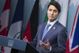 Thủ tướng Canada Justin Trudeau trong cuộc họp báo tại Quebec ngày 9/6. (Ảnh: AFP/ TTXVN)