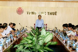 Chủ tịch Ủy ban Trung ương Mặt trận Tổ quốc Việt Nam Trần Thanh Mẫn phát biểu tại buổi làm việc với Tổng cục Thuế. (Ảnh: Nguyễn Dân/TTXVN)