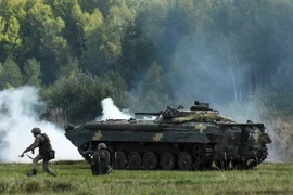 Binh sỹ Ukraine tham gia cuộc tập trận quốc tế mang tên Rapid Trident-2017 ở Yavoriv ngày 15/9. (Nguồn: AFP/TTXVN)