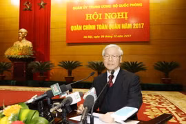 Tổng Bí thư Nguyễn Phú Trọng, Bí thư Quân ủy Trung ương phát biểu chỉ đạo Hội nghị. (Ảnh: Trí Dũng/TTXVN)