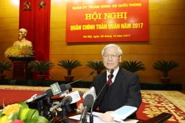 Tổng Bí thư Nguyễn Phú Trọng, Bí thư Quân ủy Trung ương phát biểu chỉ đạo Hội nghị. (Ảnh: Trí Dũng/TTXVN)