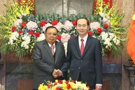 Chủ tịch nước Trần Đại Quang hội kiến với Tổng Bí thư, Chủ tịch nước Lào Bounnhang Vorachith đang thăm hữu nghị chính thức Việt Nam. (Ảnh: Nhan Sáng/TTXVN)