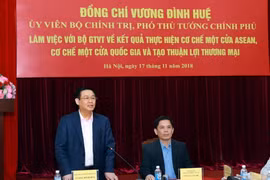 Phó Thủ tướng Chính phủ Vương Đình Huệ phát biểu tại buổi làm việc. (Ảnh: Hoàng Hùng/TTXVN)