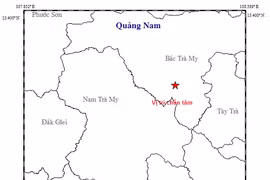 Bản đồ chấn tâm vụ động đất xảy ra tại huyện Bắc Trà My, tỉnh Quảng Nam ngày 4/11. (Nguồn: Viện VLĐC)