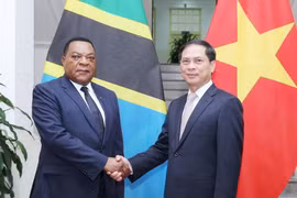Thứ trưởng Thường trực Bộ Ngoại giao Bùi Thanh Sơn đón Bộ trưởng Bộ Ngoại giao Tanzania Augustine Mahiga. (Ảnh: Lâm Khánh/TTXVN)