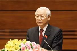 Tổng Bí thư Nguyễn Phú Trọng, Chủ tịch nước CHXHCN Việt Nam nhiệm kỳ 2016-2021 phát biểu nhậm chức Chủ tịch nước. (Ảnh: Phương Hoa/TTXVN)
