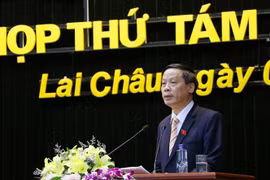 Chủ tịch Hội đồng nhân dân tỉnh Lai Châu Vũ Văn Hoàn phát biểu. (Ảnh: Quý Trung/TTXVN)