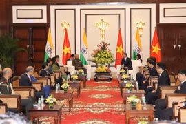 Tổng thống Ấn Độ Ram Nath Kovind tiếp Bí thư Thành ủy Đà Nẵng Trương Quang Nghĩa đến chào. (Ảnh: Đinh Văn Nhiều/TTXVN)