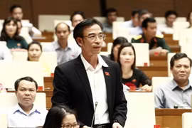 Đại biểu Quốc hội Thành phố Hà Nội Nguyễn Quang Tuấn chất vấn các thành viên Chính phủ. (Ảnh: Văn Điệp/TTXVN)