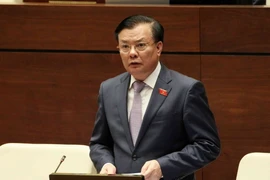 Bộ trưởng Bộ Tài chính Đinh Tiến Dũng giải trình ý kiến của đại biểu Quốc hội nêu. (Ảnh: Văn Điệp/TTXVN)